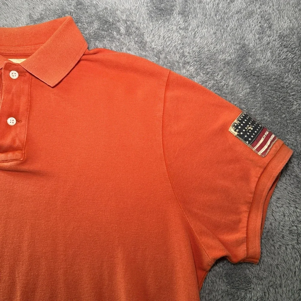 Denim & Supply Ralph Lauren Men's XL Orange Short Sleeve Polo Shirt Flag Sleeve